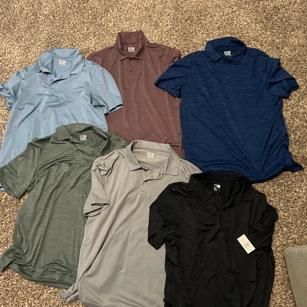 32 Degrees Black and Gray Polo Shirts Soft Comfortable Casual lot of 6